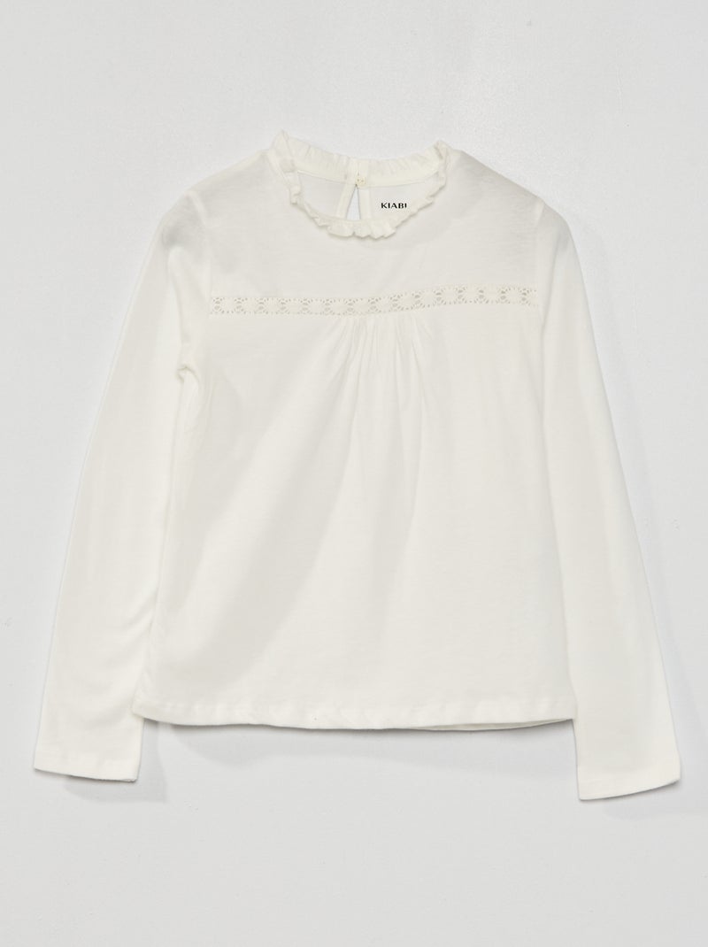 T-shirt em jersey com renda à frente Branco - Kiabi