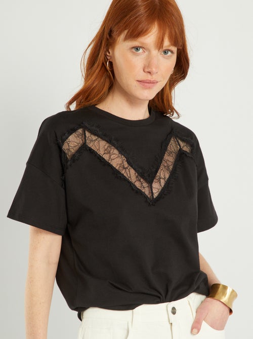 T-shirt em jersey com renda - Kiabi