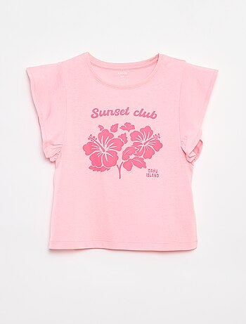 T-shirt em jersey com um estampado frente/verso e mangas com folhos