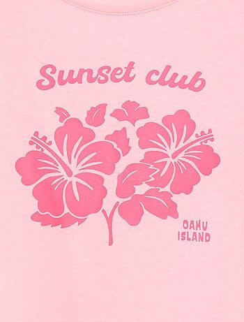 T-shirt em jersey com um estampado frente/verso e mangas com folhos