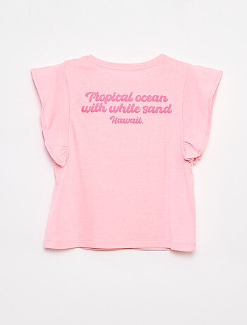 T-shirt em jersey com um estampado frente/verso e mangas com folhos