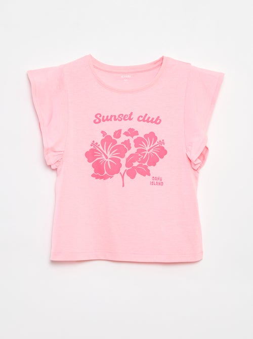 T-shirt em jersey com um estampado frente/verso e mangas com folhos - Kiabi