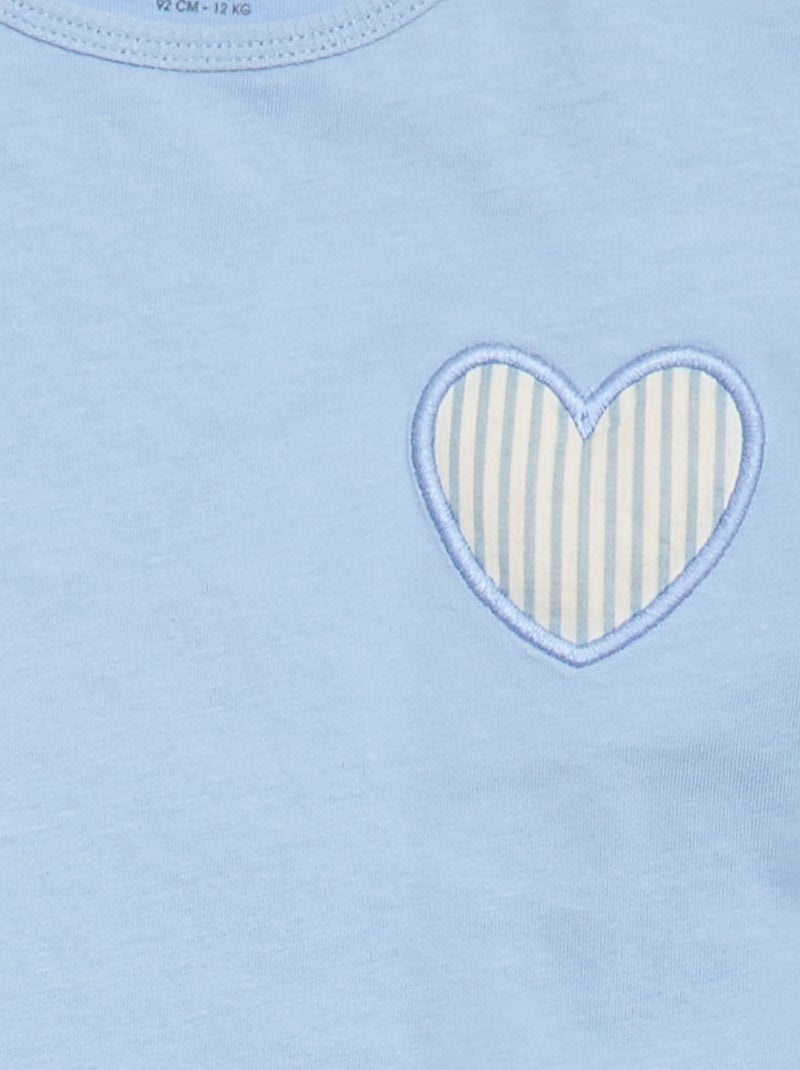 T-shirt em jersey de algodão com patch de coração Azul - Kiabi