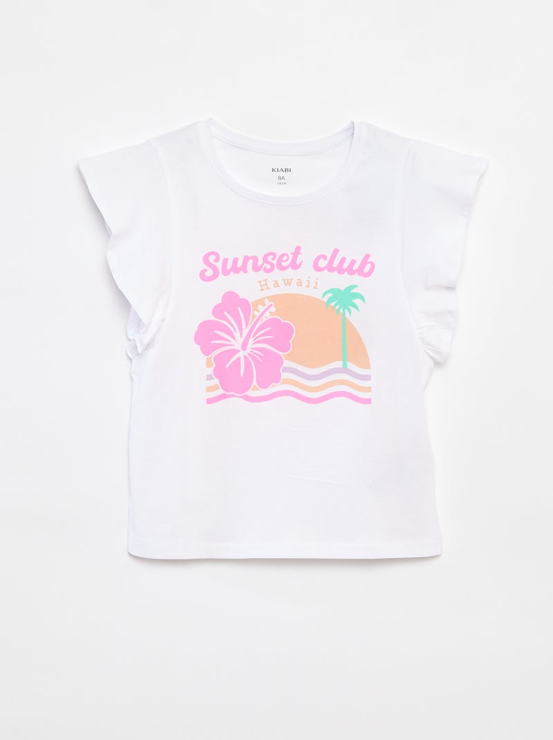 T-shirt em jersey de cavas com folhos BRANCO - Kiabi
