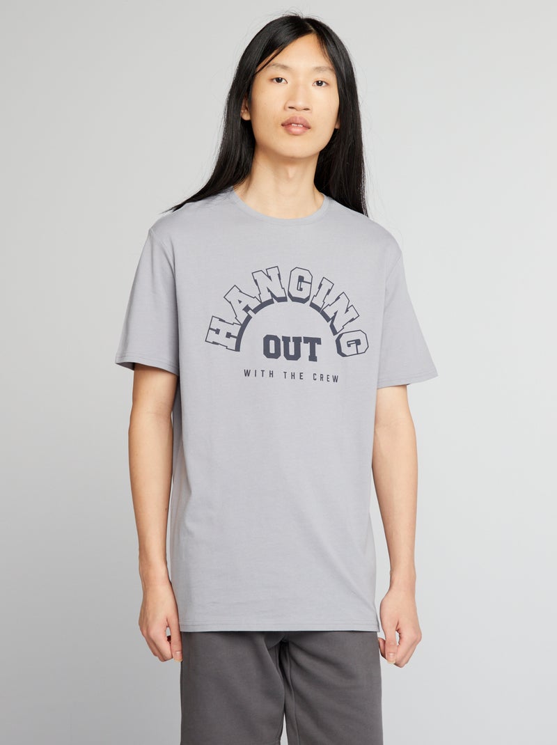 T-shirt em jersey de gola redonda AZUL - Kiabi