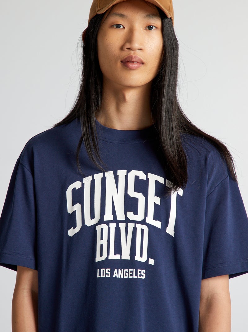 T-shirt em jersey de gola redonda AZUL - Kiabi