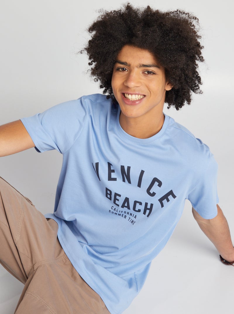 T-shirt em jersey de gola redonda AZUL - Kiabi