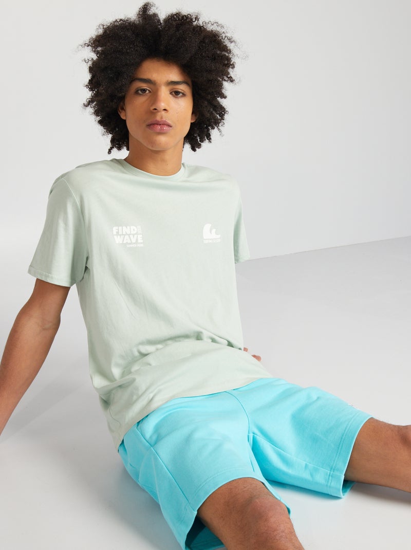 T-shirt em jersey de gola redonda AZUL - Kiabi