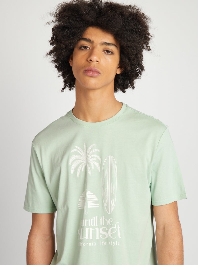 T-shirt em jersey de gola redonda AZUL - Kiabi