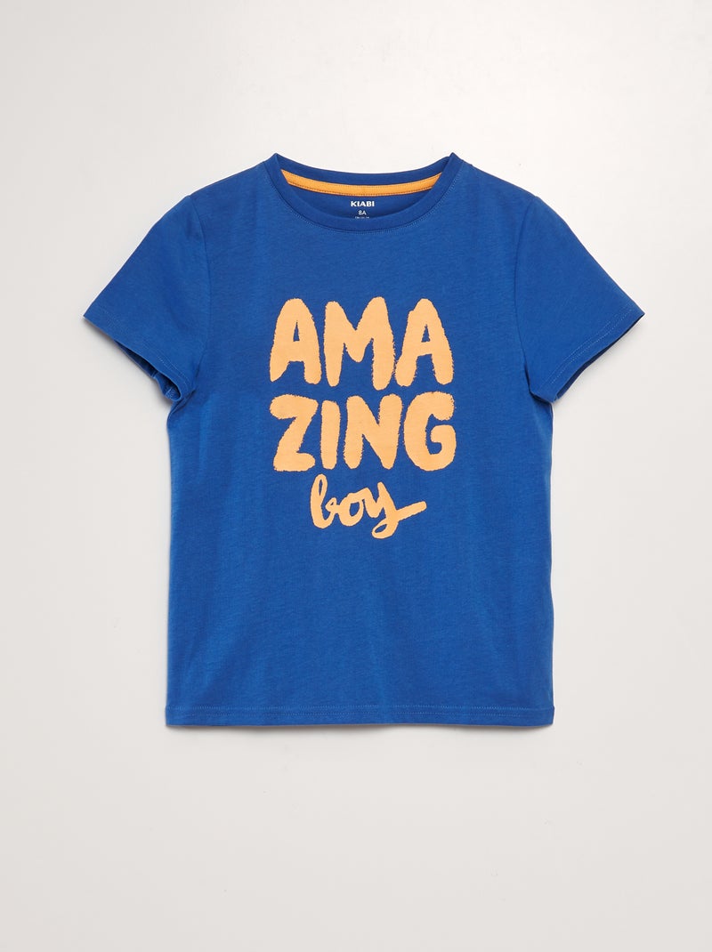 T-shirt em jersey de gola redonda AZUL - Kiabi