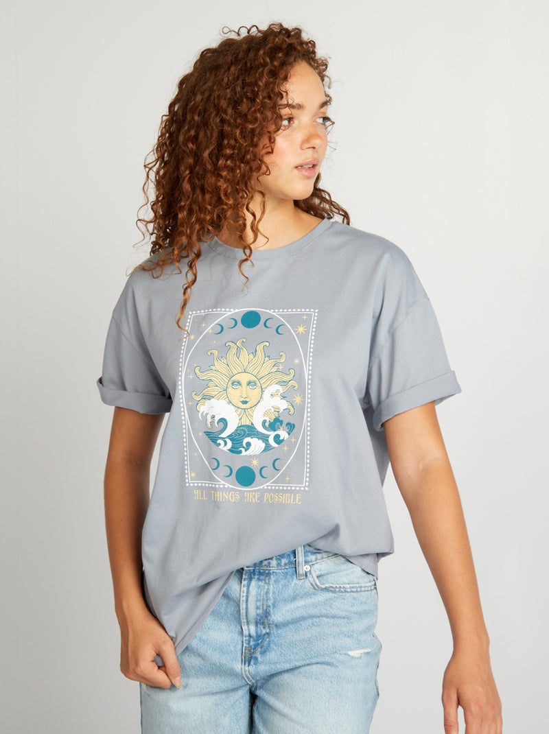 T-shirt em jersey de gola redonda AZUL - Kiabi