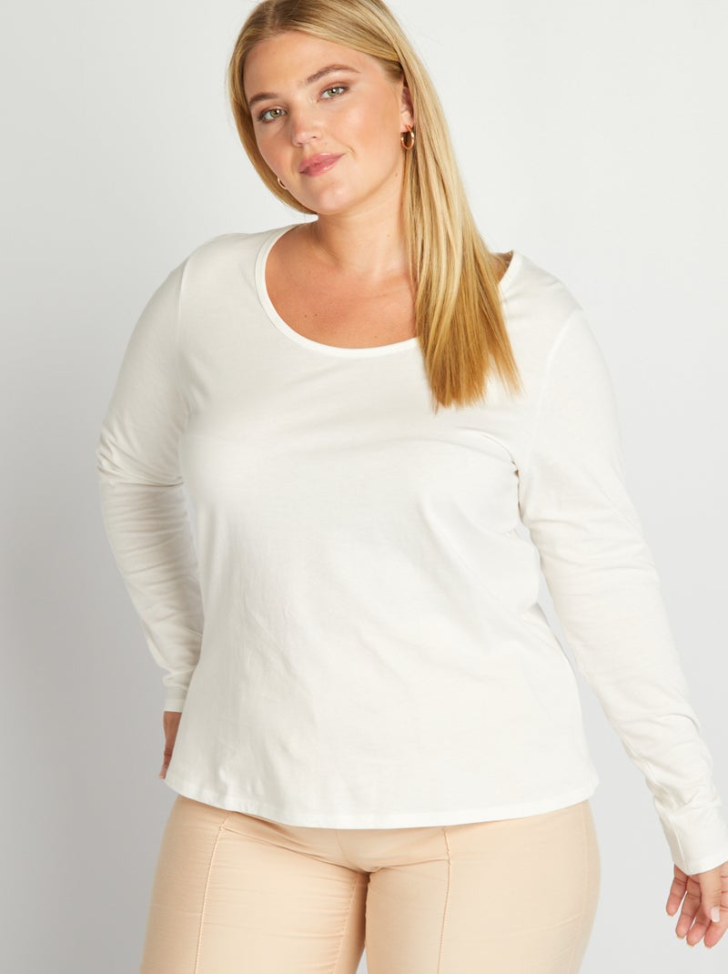 T-shirt em jersey de gola redonda Branco - Kiabi