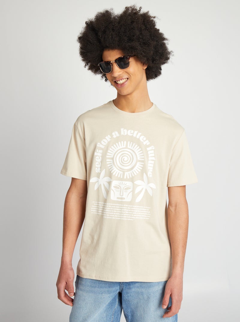 T-shirt em jersey de gola redonda BRANCO - Kiabi