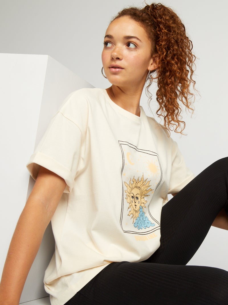 T-shirt em jersey de gola redonda Branco - Kiabi
