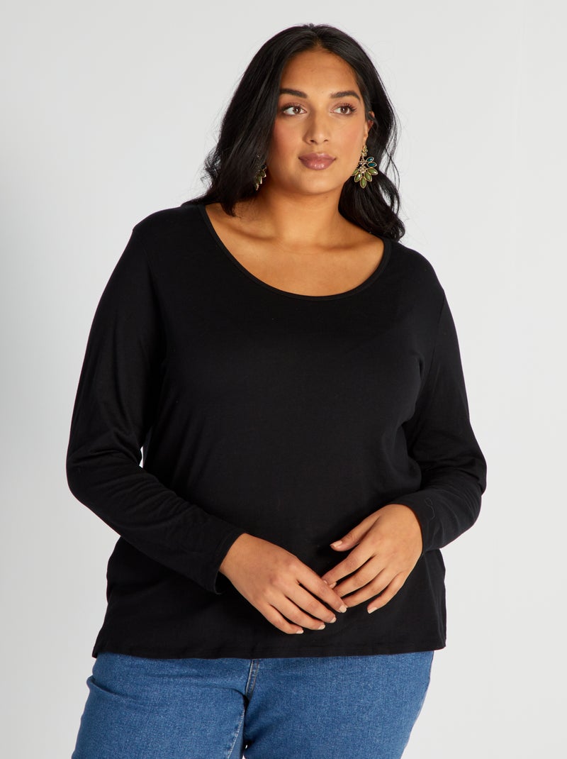 T-shirt em jersey de gola redonda Preto - Kiabi