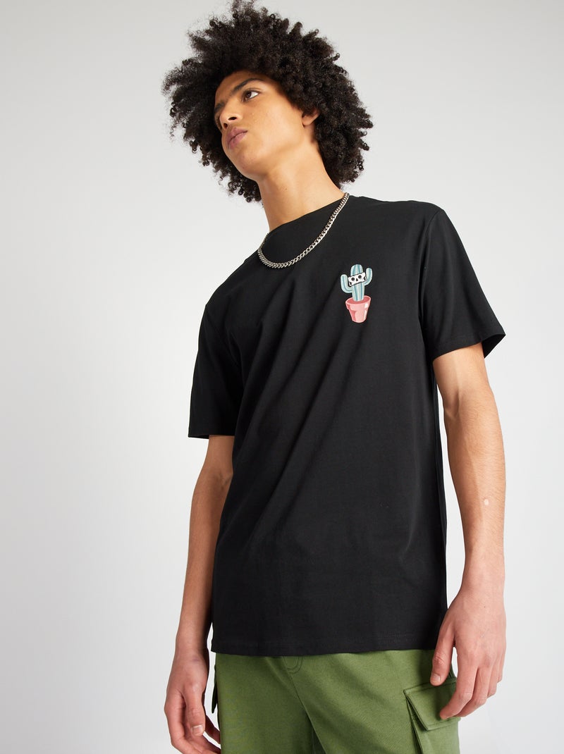 T-shirt em jersey de gola redonda PRETO - Kiabi