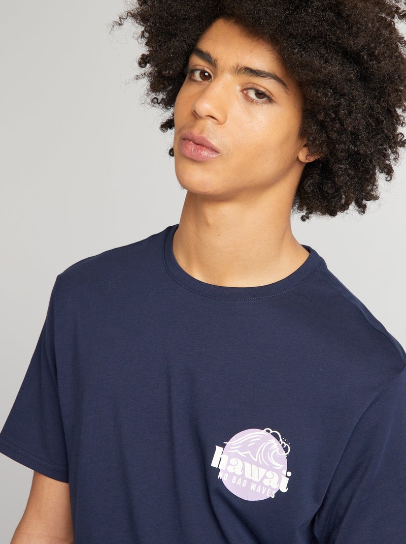 T-shirt em jersey de gola redonda PRETO - Kiabi
