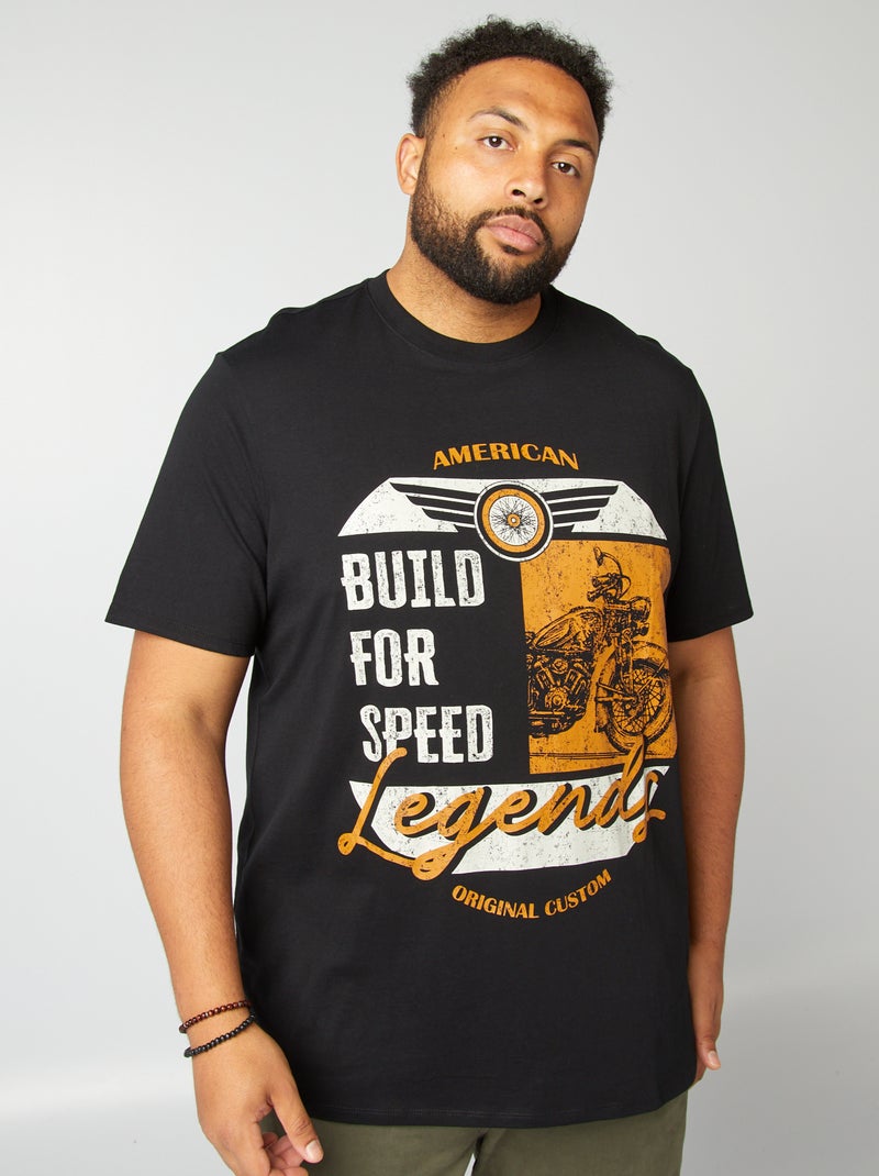 T-shirt em jersey de gola redonda PRETO - Kiabi