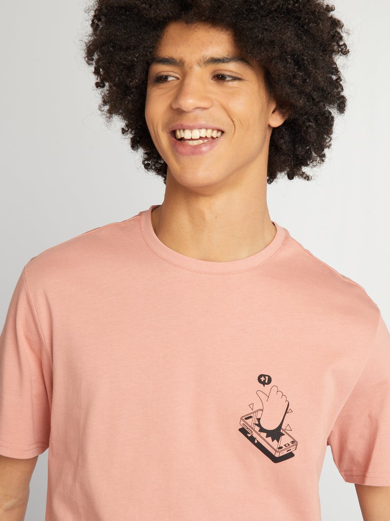T-shirt em jersey de gola redonda ROSA - Kiabi