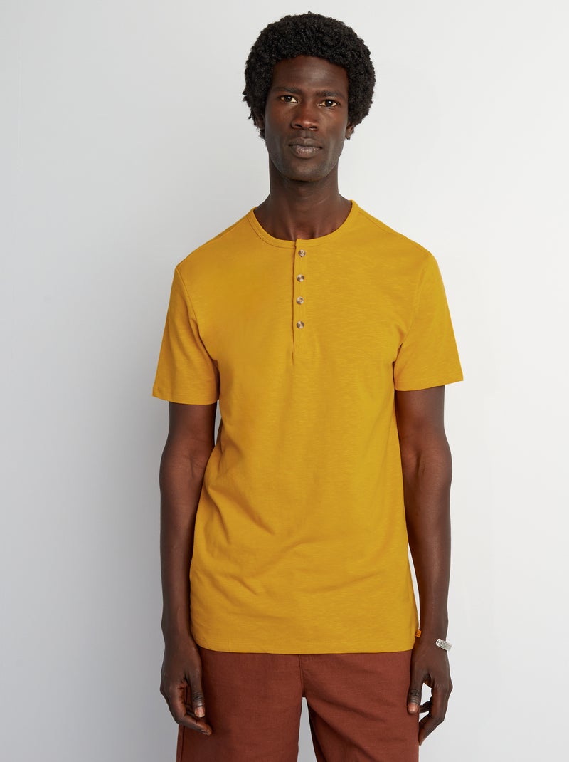 T-shirt em jersey de gola tunisina AMARELO - Kiabi