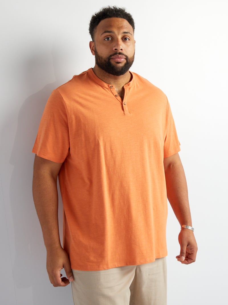 T-shirt em jersey de gola tunisina LARANJA - Kiabi