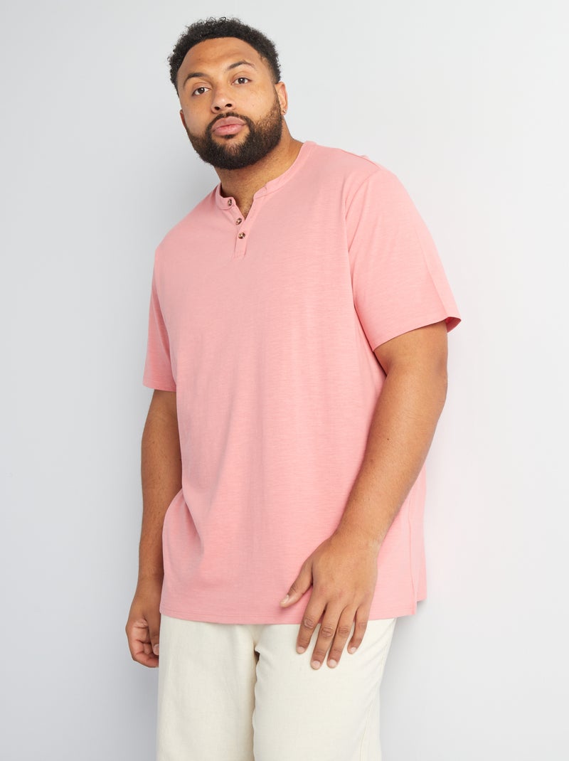 T-shirt em jersey de gola tunisina Rosa - Kiabi