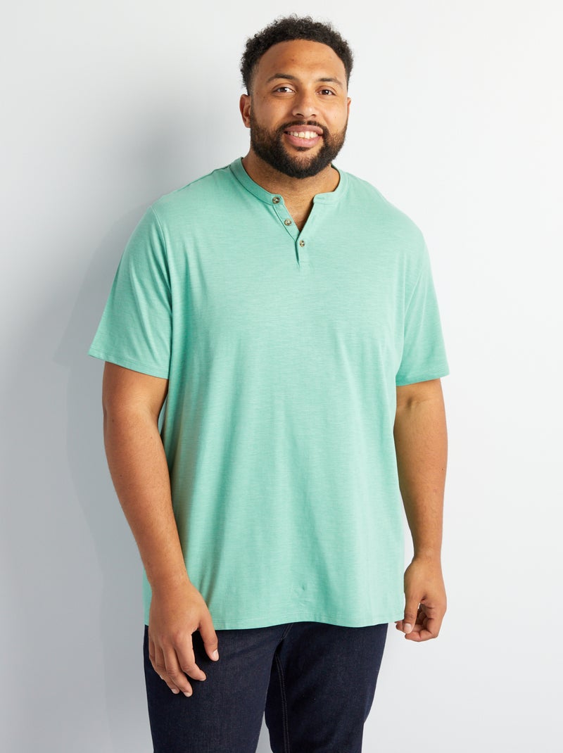 T-shirt em jersey de gola tunisina VERDE - Kiabi