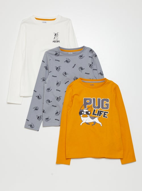 T-shirt em jersey de manga comprida - Lote de 3 - Kiabi