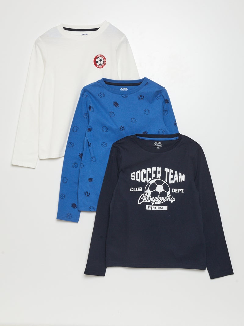 T-shirt em jersey de manga comprida - Lote de 3 AZUL - Kiabi