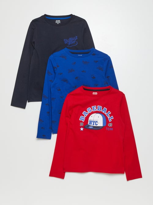 T-shirt em jersey de manga comprida - Lote de 3 - Kiabi