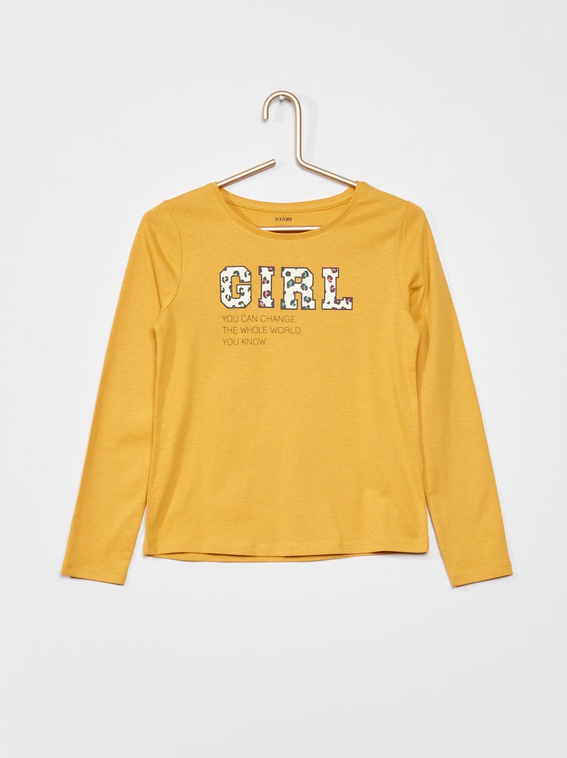 T-shirt em jersey de manga comprida AMARELO - Kiabi