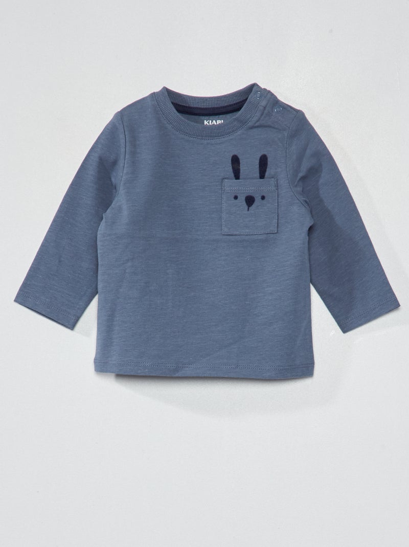 T-shirt em jersey de manga comprida AZUL - Kiabi
