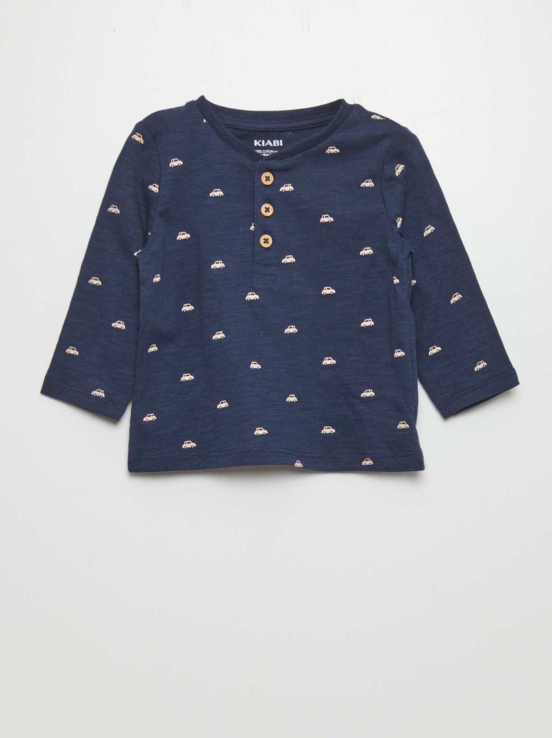 T-shirt em jersey de manga comprida AZUL - Kiabi