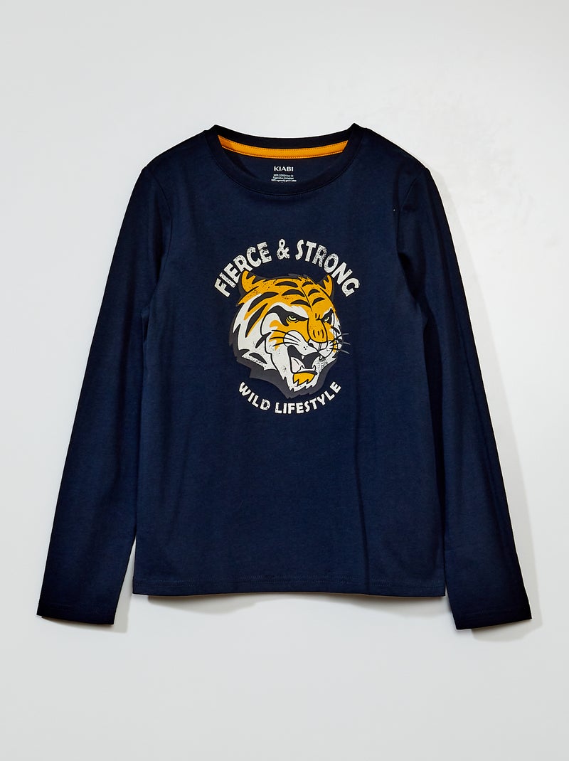 T-shirt em jersey de manga comprida AZUL - Kiabi