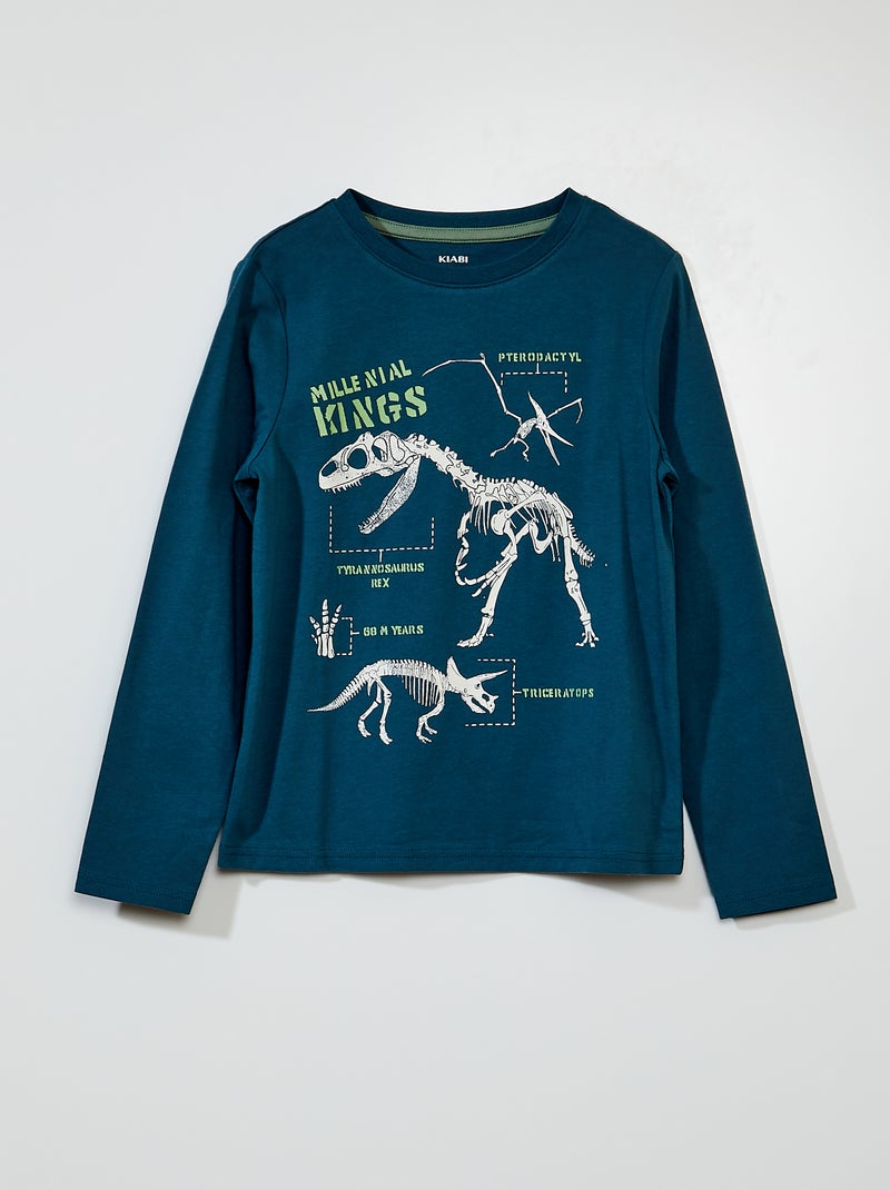 T-shirt em jersey de manga comprida AZUL - Kiabi