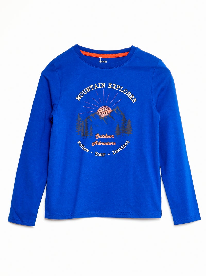 T-shirt em jersey de manga comprida AZUL - Kiabi