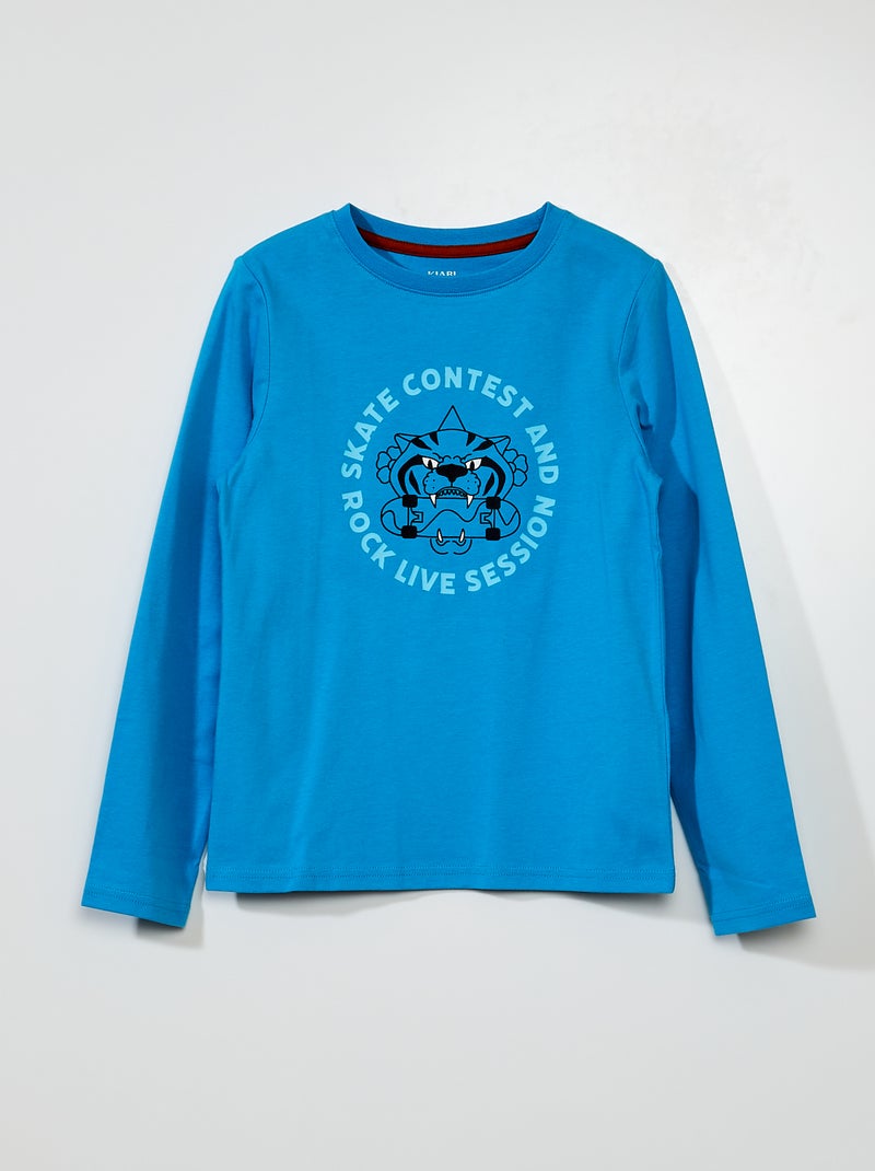 T-shirt em jersey de manga comprida AZUL - Kiabi