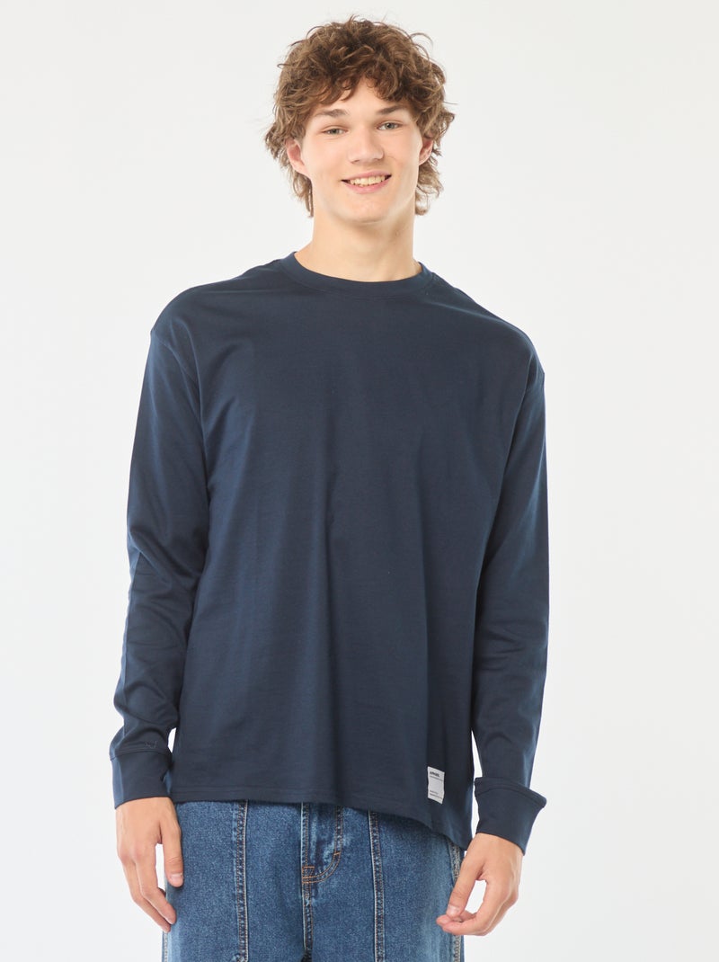 T-shirt em jersey de manga comprida Azul - Kiabi