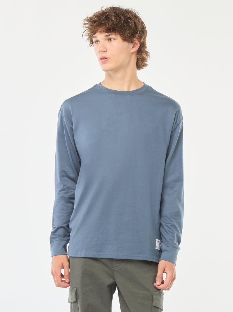 T-shirt em jersey de manga comprida Azul - Kiabi