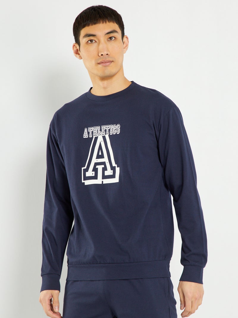 T-shirt em jersey de manga comprida Azul Marinho - Kiabi