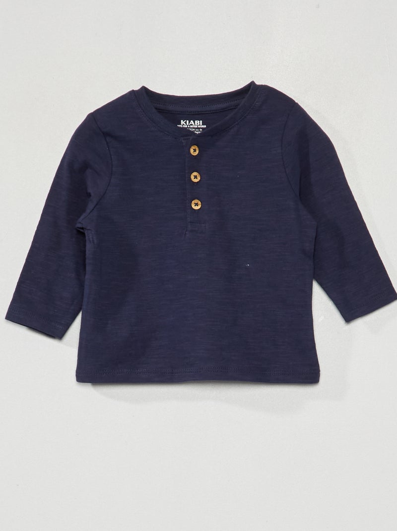 T-shirt em jersey de manga comprida Azul Preto - Kiabi