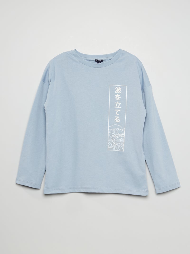 T-shirt em jersey de manga comprida AZUL - Kiabi