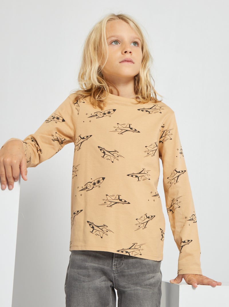 T-shirt em jersey de manga comprida BEGE - Kiabi