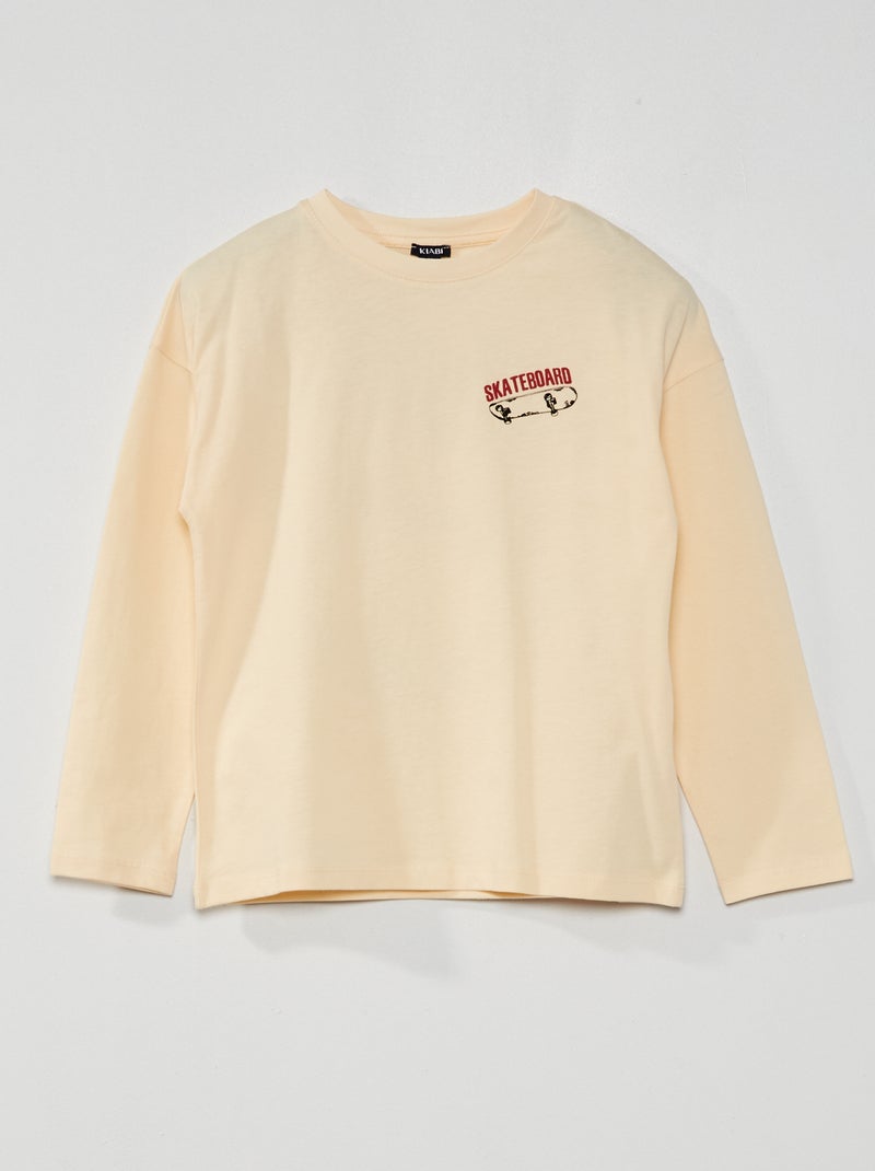 T-shirt em jersey de manga comprida BEGE - Kiabi