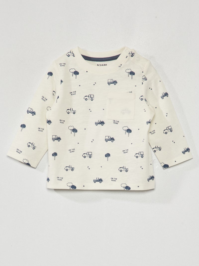 T-shirt em jersey de manga comprida BRANCO - Kiabi