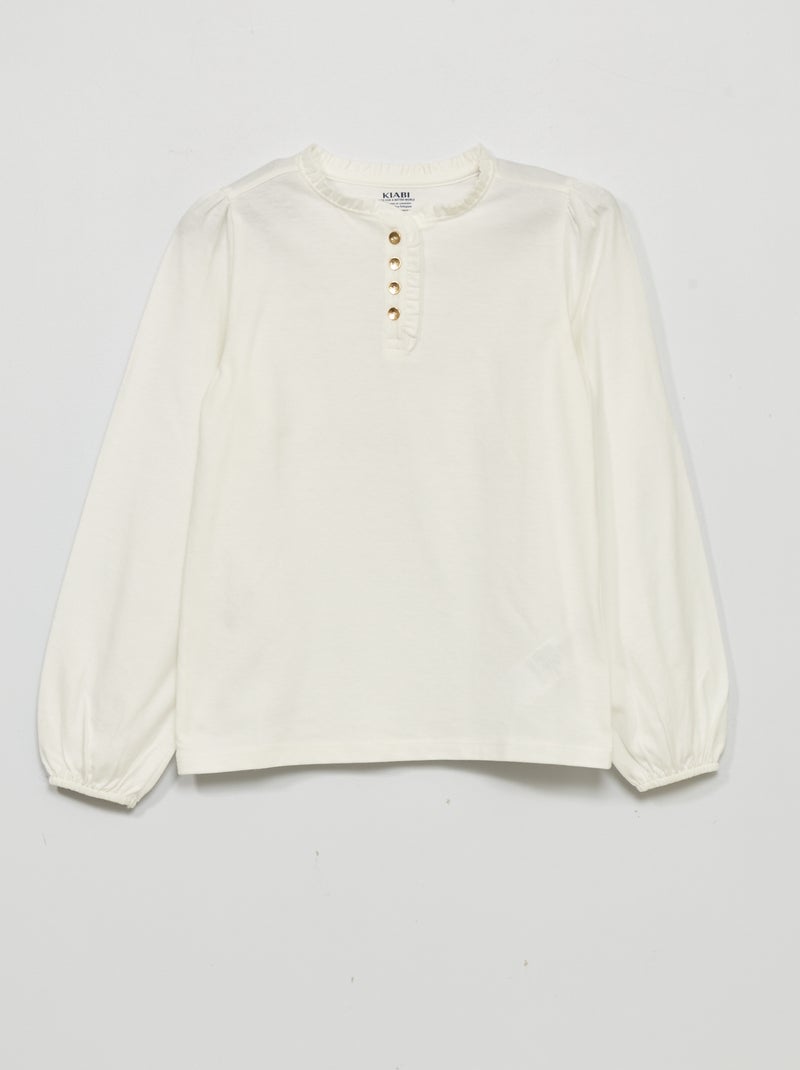 T-shirt em jersey de manga comprida Branco - Kiabi