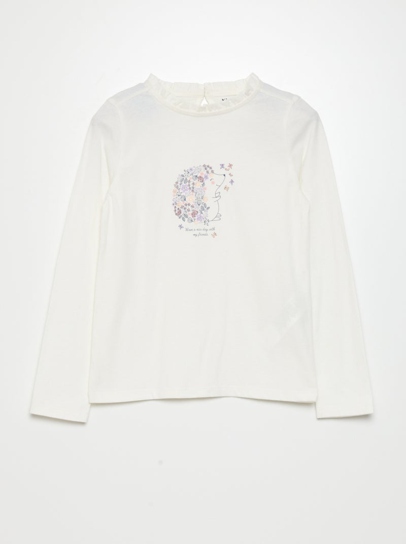 T-shirt em jersey de manga comprida BRANCO - Kiabi