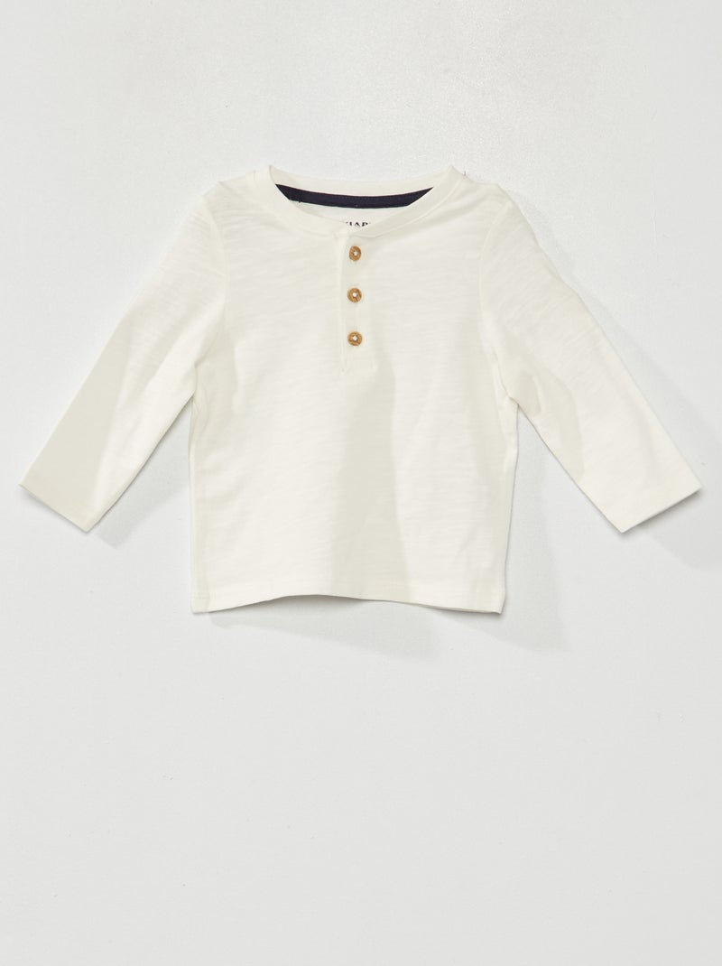 T-shirt em jersey de manga comprida Branco - Kiabi