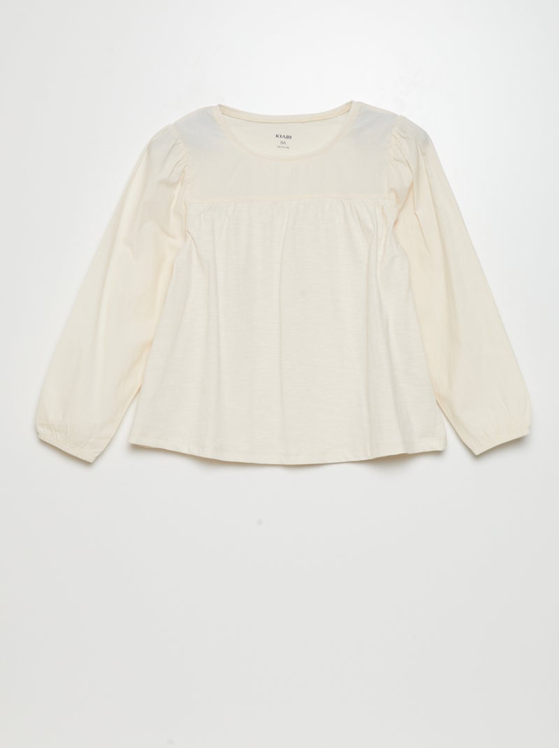 T-shirt em jersey de manga comprida BRANCO - Kiabi