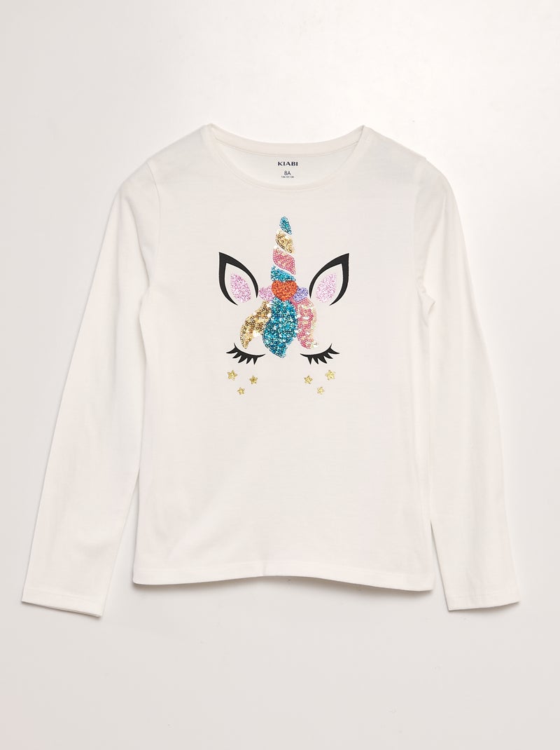 T-shirt em jersey de manga comprida BRANCO - Kiabi